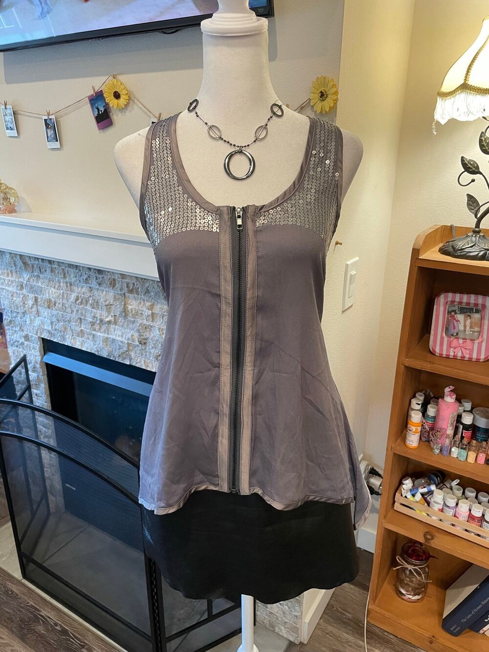 grey sequin asymmetrical boho top